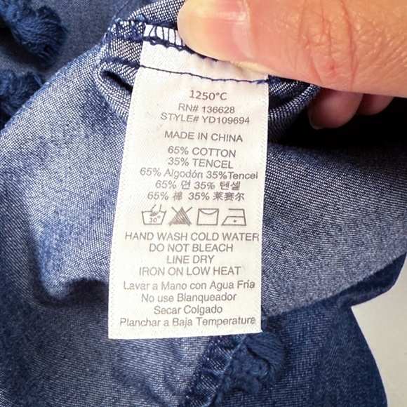 1250°C Dark Navy Chambray Boho Tassel Dress w/ Pockets Size S / M Retail $80 🧵✨ - Picture 11 of 12